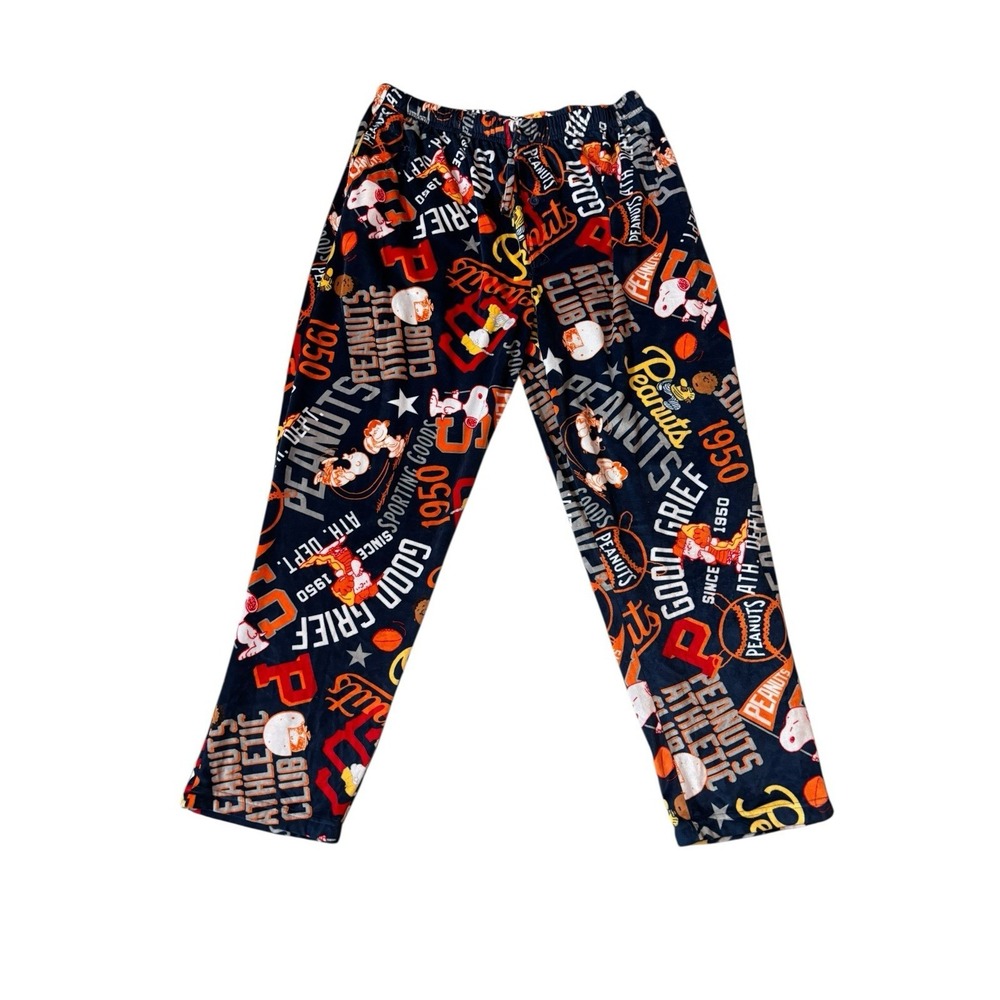 Peanuts Snoopy Pajama Pants Sports Fleece Blue Charlie Brown Mens Size L Large